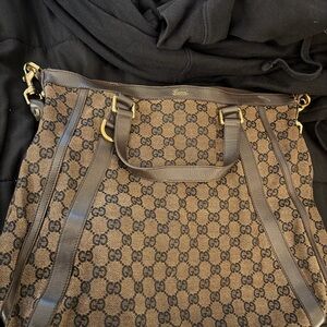 Gucci Brown and Black Monogram Tote